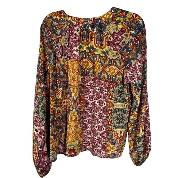 Kachel X Anthropologie Ambrosia Peasant Blouse keyhole tassel tie women’s M - Picture 5 of 11